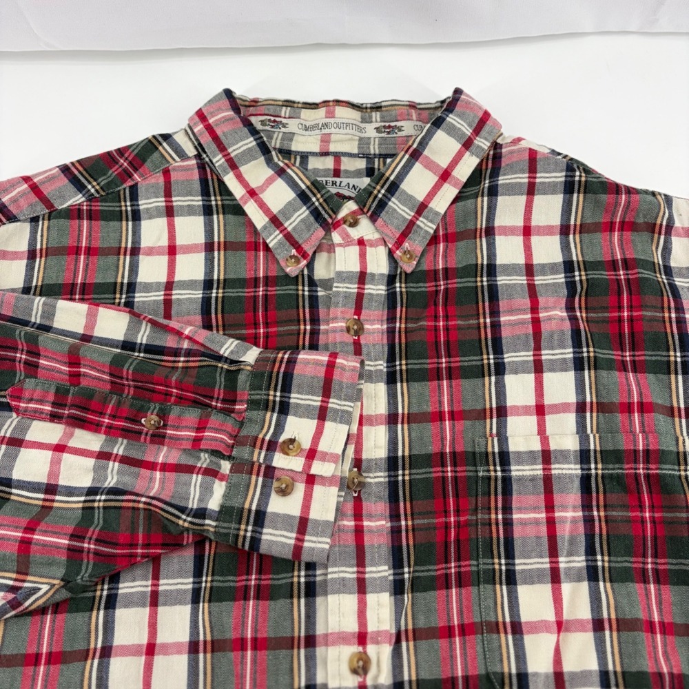 Cumberland Outfitters Mens XXL Red Green Plaid Cotton Button Down Shirt Long Slv